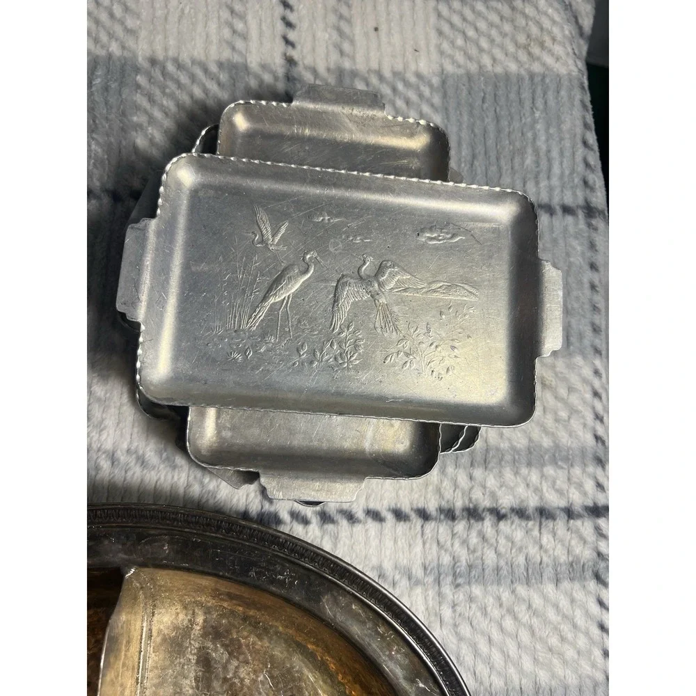 Mid-Century Aluminum Coasters / Mini Trays - Set of 5 Crane Bird
